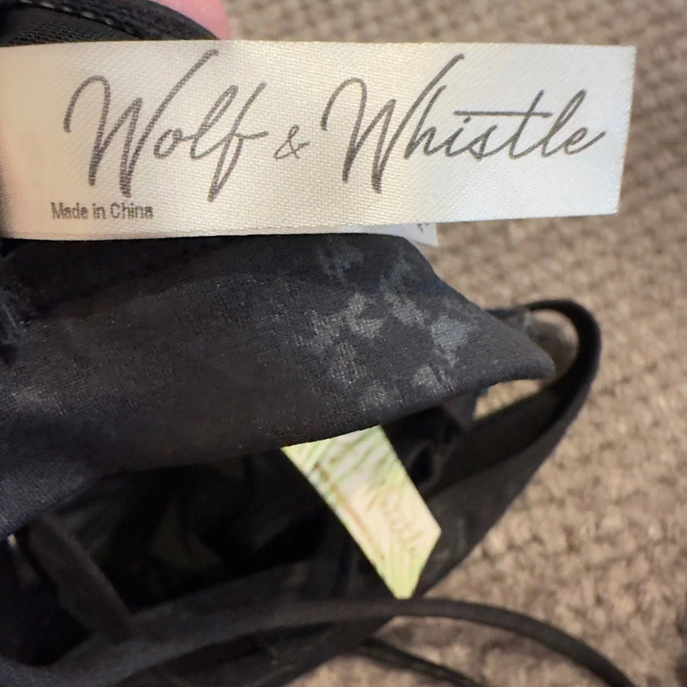Wolf & Whistle Black Snakeskin Wrap Around Bikini Top US 32D/DD NWT